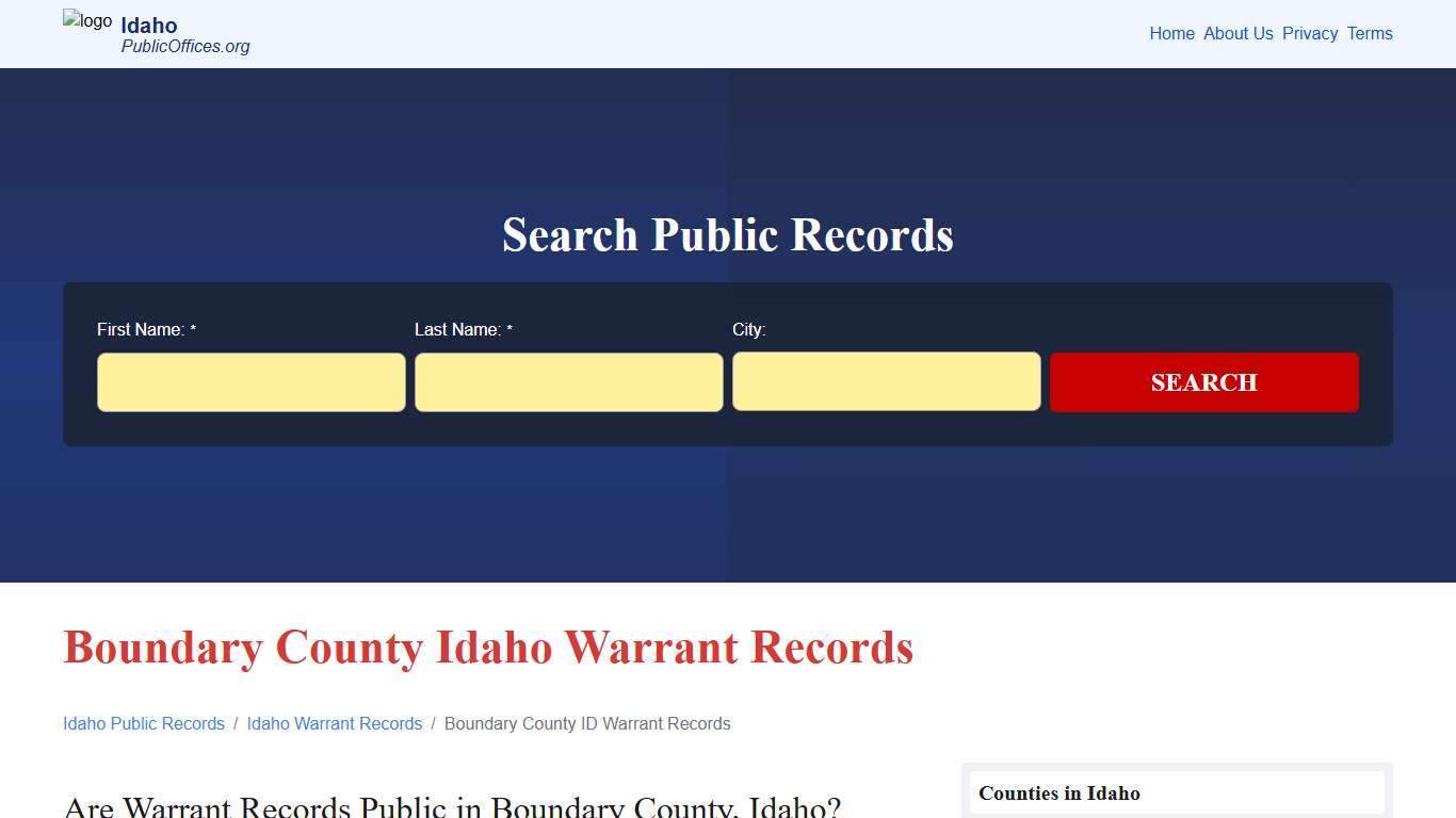 Boundary County, ID Warrant Records Search – PublicOffices.org