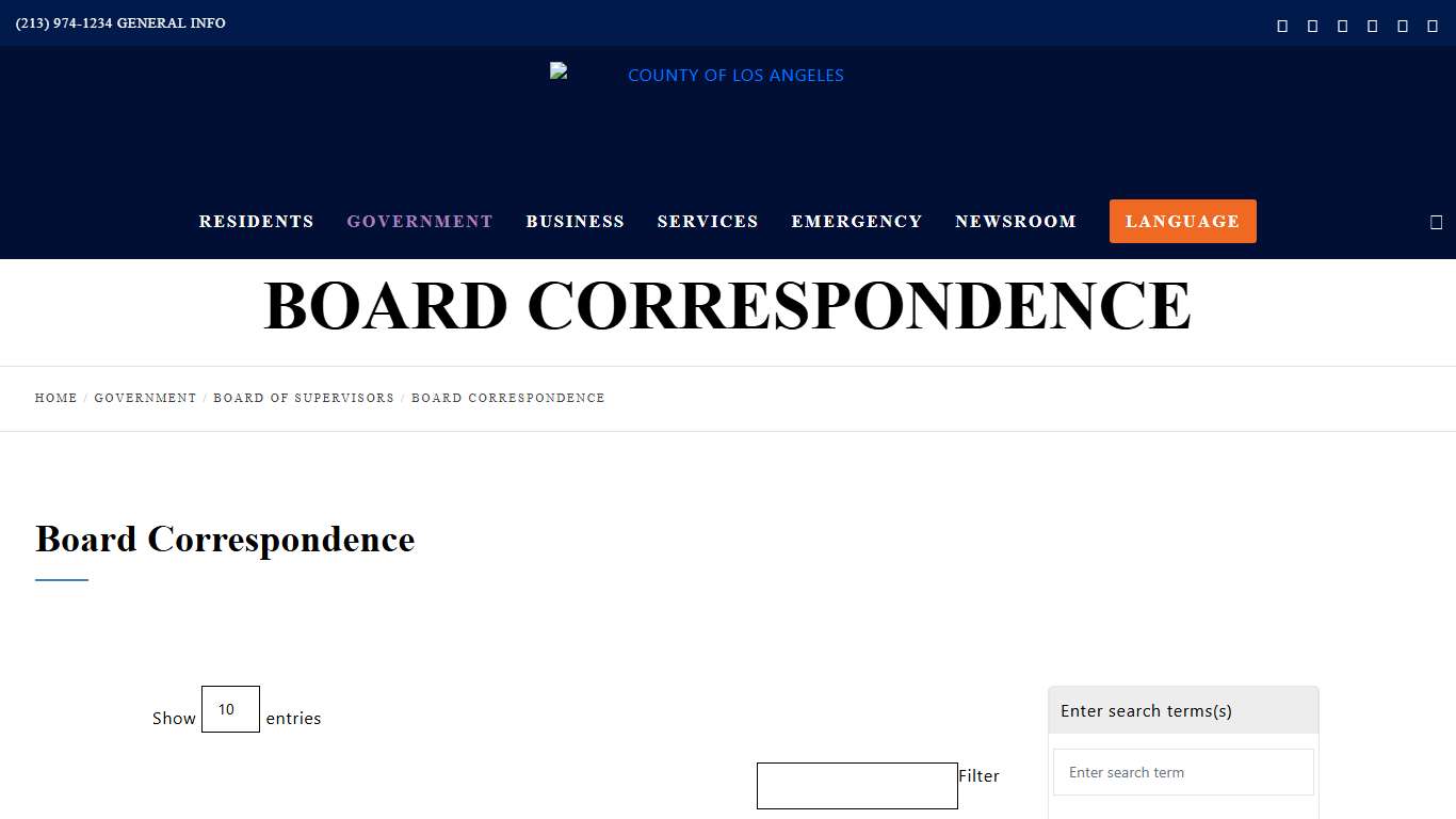 Board Correspondence – COUNTY OF LOS ANGELES